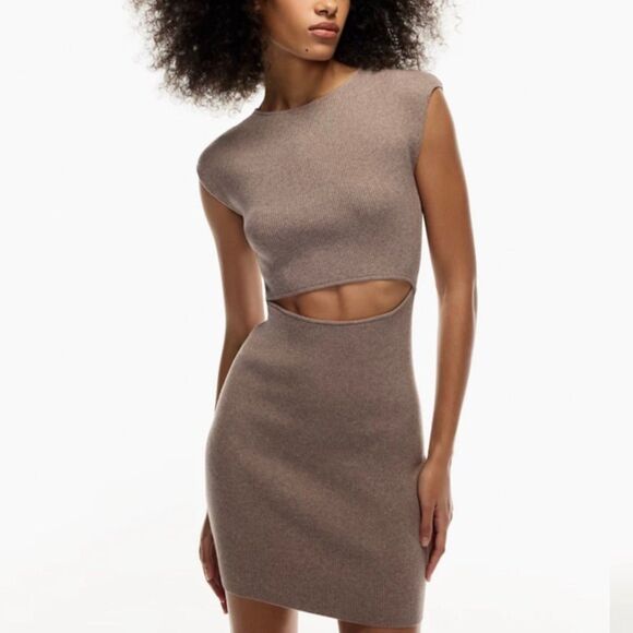 Aritzia Dresses & Skirts - ARITZIA Wilfred Ribbed Knit Cutout Mini‎ Dress Brown XS